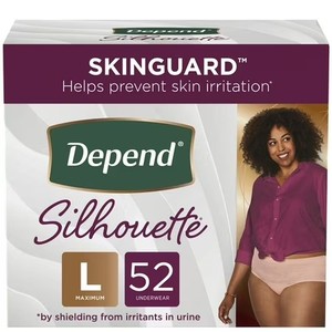 lot 3261 image: Depend Silhouette Adult Incontinence Underwear for Women, L, Pink, 52Ct