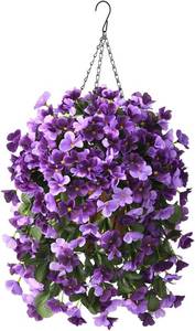 lot 3265 image: INQCMY Fake Flowers with Hanging Basket Realistic Artificial Begonias