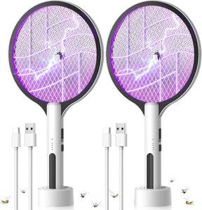 lot 3279 image: 2PACK Electric Fly Swatter 4500V Bug Zapper Racket, 2 in 1 Handheld Fly Zapper & Purple Mosquito Killer Rechargeable and 3-Layer Safety for Indoor Home Office Backyard Patio Camping