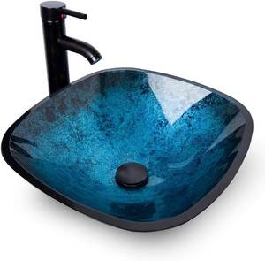 lot 3283 image: YOURLITE Bathroom Artistic Vessel Sink, Tempered Glass Countertop Bowl Sink
