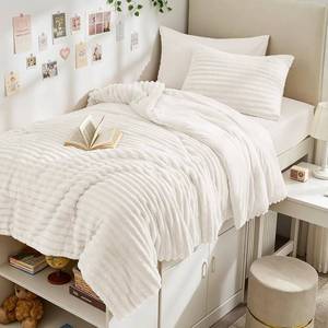 lot 3294 image: Sasttie TwinTwin XL Comforter Set, 2 PC Fleece Bedding, Cream White