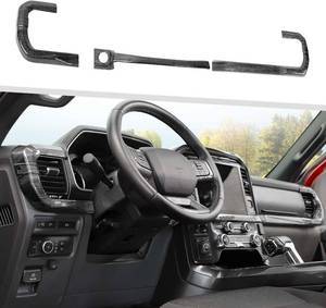 lot 3296 image: Jimen Compatible with Ford F150 2021-2024, 3PCS Center Console Dash Panel Dashboard Cover Interior Trim Accessories (Black Wood Grain)