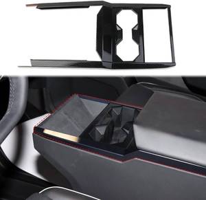 lot 3306 image: Carbon Fiber Style Central Control Cup Holder Wireless Charging Slot Frame Trim Accessories for Tesla Cybertruck (Bright Surface)