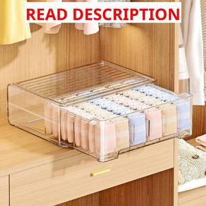 lot 3307 image: Underwear Drawer Organizer with Dividers, 24 Cell Stackable Sock Organizer for Closet, Plastic Underwear Storage Drawer for Closet, Bra Organizer for Baby Clothes, Panties, Belts, Ties, Scarf