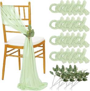 lot 3311 image: QueenDream Sage Green Wedding Chair Sashes 50PCS Tulle Church Chairs Cover Sheer Chair Bows Aisle Drapes Party Decorations Champagne