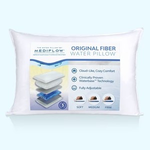 lot 3323 image: Mediflow Fiber Water Pillow Adjustable Pillow for Neck Pain Relief, Pillow for Side, Back, and Stomach Sleepers, The Original Inventor of The Water Pillow, Clinically Proven Bed Pillow (Single Pack)