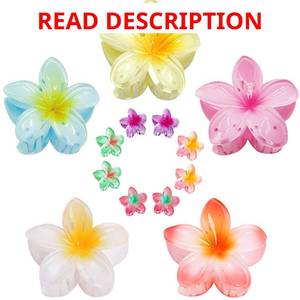 lot 3339 image: Flower Hair Claw Clips for Women,4PCS Cute Large Claw Clips for ThickThin Hair,8PCS Colorful Small Hair Clips,Non-slip Hair Accessories for Girls,Hawaiian Beach Vacation Essentials (Variegated)