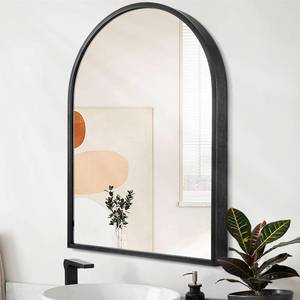 lot 3344 image: Black Arched Wall Mirror Aluminum Alloy Frame Bathroom Mirror Brushed Metal Vanity Wall Mounted Mirror for LivingRoom Bedroom Entryway Room Home Decor 16x12