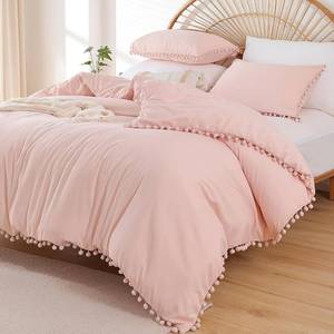 lot 3347 image: YIRDDEO Twin Comforter Set, Blush Pink Ball Pom Fringe Bedding Set 2 Pcs