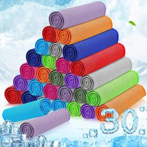 lot 3359 image: MENOLY 30 Packs Cooling Towels Bulk (40x12) Gym Cooling Towels for Neck and Face Sweat Workout Cooling Neck Rags for Sports Yoga Soft Microfiber Breathable Rags for Hiking Running Fitness-Multicolor