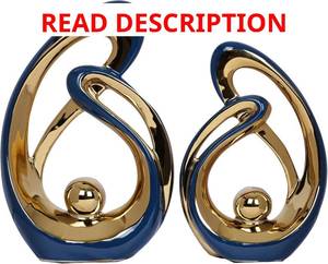 lot 3370 image: 2 PCS Navy Blue Decor Accent Ceramic Statue Blue Gold Mid Century Modern Home Decor Accents Sculpture Decorations Centerpieces for Living Room Bookshelf Shelf Coffee Table Kitchen Office Dining Table