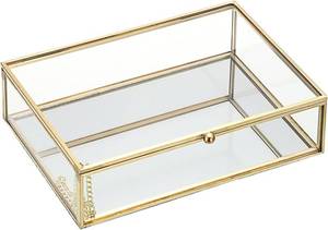 lot 3378 image: Hipiwe Gold Glass Photo Jewelry Display Box with Lid, Fits 5x7 Photos