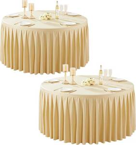 lot 3389 image: 4 Pack Ivory Round Tablecloth 60 inch Stretch Spandex Fitted Table Cloth 5FT Round Banquet Tablecloths Wrinkle Free Table Cover Stitch Circle Tablecloth with Ruffle Skirt for Party Wedding Birthday