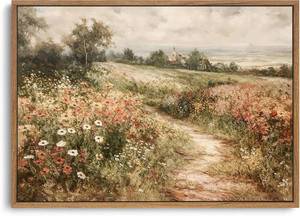 lot 3391 image: OIQArtOIQ Framed Canvas Wall Art,Vintage Decor,Landscape Nature Country Wildflower Paintings Farmhouse Pictures Modern Artwork Rustic Fall Flower Prints Cottagecore Office Living Room Bedroom Bathroom