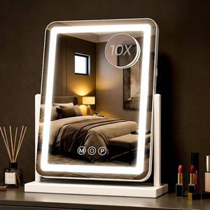 lot 3411 image: Antok Vanity Mirror with Lights, 14X18 Lighted Makeup Mirror, Smart Touch, 3 Color Modes and Brightness Adjustable, LED Vanity Mirror with Detachable 10X Magnification, 360  Rotation for Makeup Desk