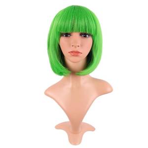lot 3424 image: MapofBeauty 12 Inch Lady Short Straight Flat Bangs Bob Wig, Neon Green