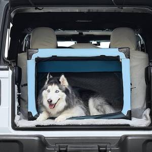 lot 3426 image: JOYTUTUS Collapsible Dog Crate, 32 Inch Portable Pet Crate for Car, Travel Dog Kennel Foldable Dog Crate for Large Dog 50lbs, Soft Cat Carrier Fit for Indoor & OutdoorTrunk (Blue)