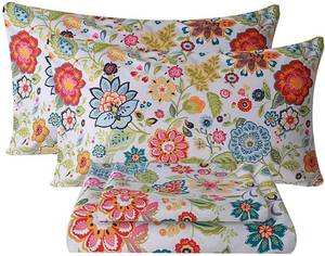 lot 3444 image: Bedlifes Floral Pattern Bed Sheet Set Queen Size, 16 Deep Pocket 4PCS