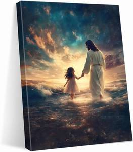 lot 4130 image: Eysintum Jesus Wall Art, Christian Little Girl Canvas Print, 12x16 in