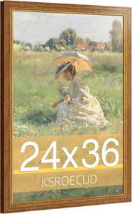 lot 4134 image: 24x36 Wood Picture Frame, HD Plexiglass 24x36 Ornate Natural Wooden Vintage Photo Frame, 24 by 36 Painting Poster Frame with Brown Border and Gold Distressed Rust-Like Finish for Art, Tabletop or Wall Decor (1 Pack