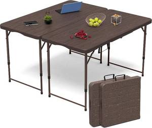 lot 4138 image: VSOAEIL 4 FT Folding Table 2 Pack, Plastic Foldable Table Adjustable Height