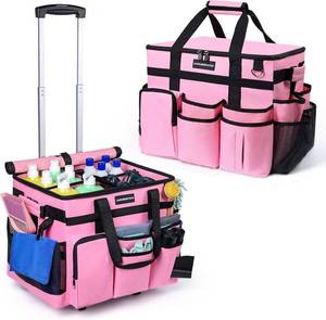 lot 6208 image: Extra Large Rolling Cleaning Caddy Bag with Wheels, Cleaning Baskets Bags with Detachable Trolley For Housekeepers , Water Resistant Cleaner Supplies Organizer with Wheels for Kitchen, Car