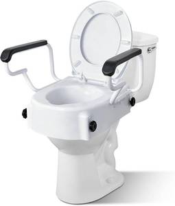 lot 6225 image: 5 Round Raised Toilet Seat with Handles, Adjustable Height