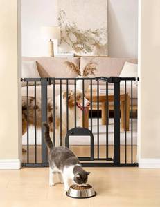 lot 8146 image: Babelio Dog Gate with Adjustable Cat Door, CatPrivilege III, 29-43, Black