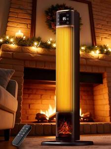lot 8148 image: $136 Uthfy Space Heater for indoor use, Large Room Heater with 3D Flame Effect, 1500W Portable Electric Heater with ECO, 90  Oscillating, Remote, PTC Ceramic Heaters for Bedroom, Office, Home