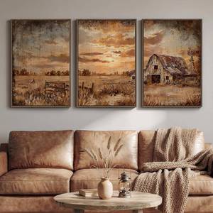 lot 8177 image: Large Farmhouse Landscape Wall Art for Living Room, Set of 3 20x30 In