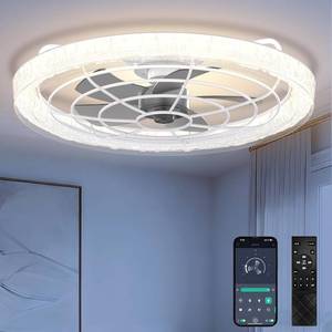 lot 8181 image: $290 24 White Flush Mount Ceiling Fan with Light, Smart APP & Remote