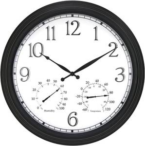 lot 8192 image: $129 BESTIME MT-33-2 23-Inch Three-in-one Metal Wall Clock with Black Frame. Indoor,Outdoor,Thermometer,Hygrometer,Weather Resistant,Garden,Lanai.