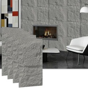 lot 8194 image: 3D Faux Stone Wall Panels, 4 PCS PU Wainscoting Panel for Interior Wall Decor, Cement Texture Thicker Accent for Home, Office, 43.3   23.6 inch