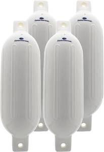 lot 8204 image: SeaSense Wake Defender Inflatable Fenders - Set of 4, Premium-Grade Boat Fenders & Buoys for Docking - Ribbed Design, Made with UV-Resistant Marine-Grade Vinyl - 4.5x16, White