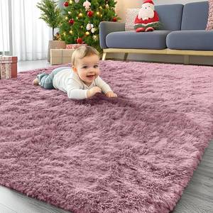 lot 8210 image: OLANLY Area Rugs for Living Room Bedroom, Machine Washable 4x5.9 ft Soft Fluffy Shaggy Bedside Rug, Indoor Floor Carpet for Kids Girls and Boys, Dorms, Nursery Rooms, Home Decor Aesthetic, Blush