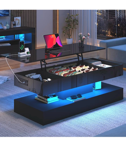 lot 598 image: 47.2 Large Lift Top Coffee Table,Modern High Glossy LED Coffee Tables for Living Room with Storage,Black Living Room Tables for Living Rooms,Dining Room,Bedroom Home Office,APP LED Lights��Black�� - Retail $179