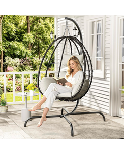 lot 610 image: Hanging Egg Chair with Stand and Cushions 485 lb Capacity - Retail $179