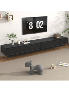 lot 616 image: chartustriable Minimalist Floating TV Stand for TVs up to 100 Inches, Modern Wall Mounted Media Console with 2 Drawers, Entertainment Center for Living Room (Walnut and Black, 94.5 Inch) - Retail $280