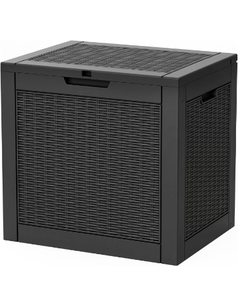 lot 618 image: Black Woven-Pattern Outdoor Storage Deck Box with Lid - Retail $40