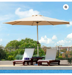 lot 623 image: Domi 9FT Patio Umbrella Outdoor Market Umbrella with Silver Aluminum Pole, UV Resistant Canopy, Wind Vent, Tilt & Crank System, Perfect for Patio, Garden, Deck, Pool, Outdoor Dining, Beige - Retail $80