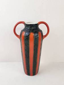 Vintage Alienware Orange and Black Double-Handled Vase 8"