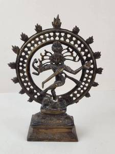 lot 96 image: Nataraja Dancing Shiva Figurine with Flame Ring Base Brass