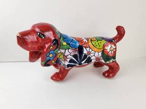 lot 102 image: Colorful Talavera Pottery Dachshund Statue