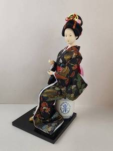 lot 106 image: Vintage Geisha Kimono Doll Figure with Black Display Base