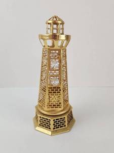 lot 114 image: Crystal Millennium 24k Gold Plated Lighthouse Figure with Austrian Crystal