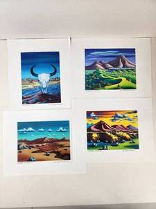 lot 139 image: Art Prints Lot of 4 Desert Canyon 2, Buffalo, Madrid Vista 2, Morning Passing