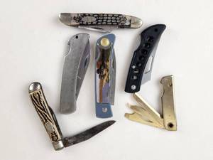 lot 143 image: Lot of 6 Folding Pocket Knives Including One Case Knife