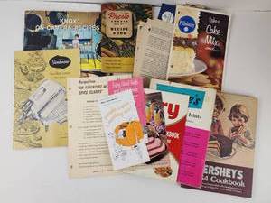 lot 145 image: Vintage Cookbook and Recipe Booklet Lot Presto Knox Sunbeam Hersheys Pillsbury