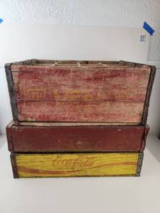 lot 160 image: Vintage Lot of 3 Wooden Soda Bottle Crates Vess Cola and Coca-Cola