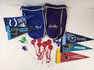 lot 181 image: NFL Mini Pennant Lot 5 Teams Plus Crown Royal Bags Stirrers